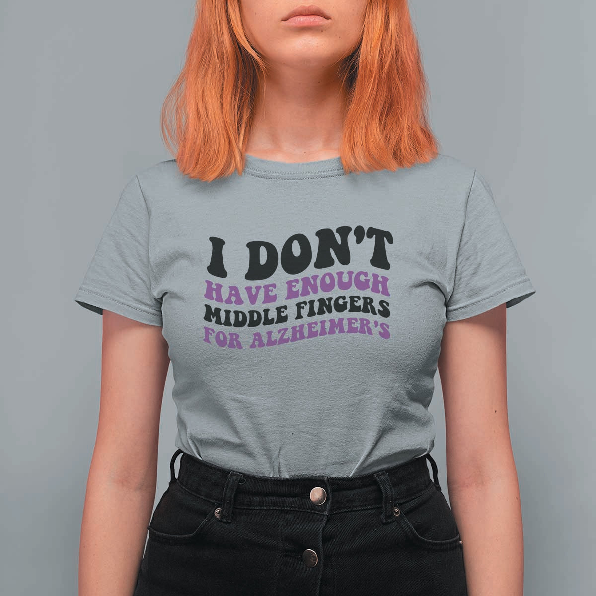 I Dont Have Enough Middle Fingers For Alzheimers T Shirt For Women Groovy Purple Retro