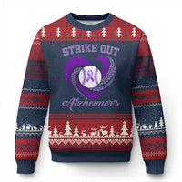 Strike Out Alzheimers Ugly Christmas Sweater Purple Ribbon Baseball Hope Support