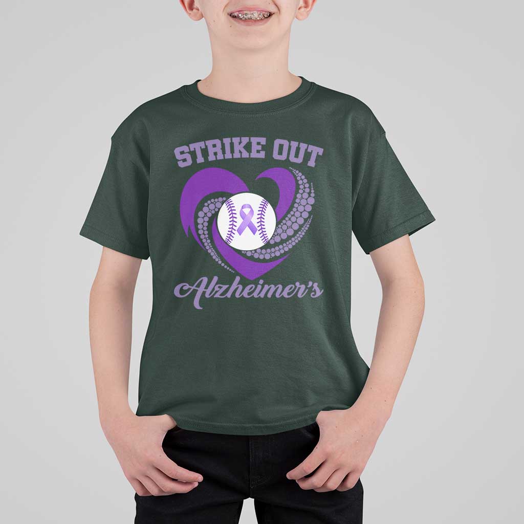 Strike Out Alzheimers T Shirt For Kid Purple Ribbon Baseball Hope Support