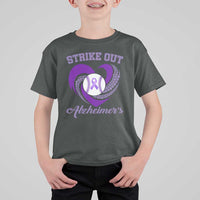 Strike Out Alzheimers T Shirt For Kid Purple Ribbon Baseball Hope Support
