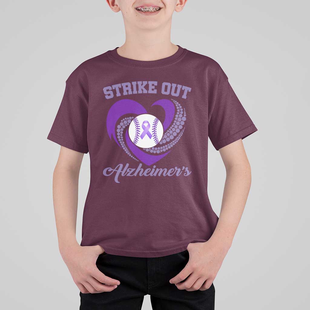 Strike Out Alzheimers T Shirt For Kid Purple Ribbon Baseball Hope Support
