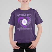 Strike Out Alzheimers T Shirt For Kid Purple Ribbon Baseball Hope Support