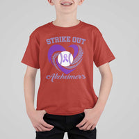 Strike Out Alzheimers T Shirt For Kid Purple Ribbon Baseball Hope Support
