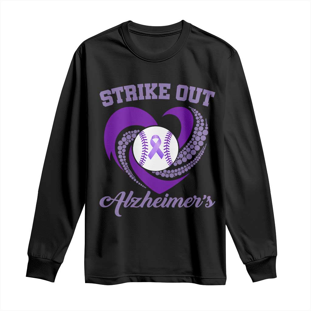 Strike Out Alzheimers Long Sleeve Shirt Purple Ribbon Baseball Hope Support