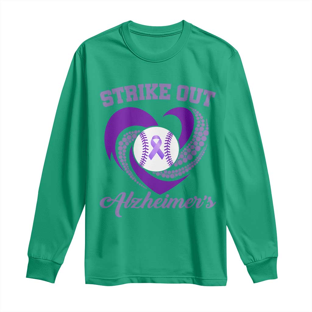 Strike Out Alzheimers Long Sleeve Shirt Purple Ribbon Baseball Hope Support
