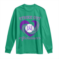 Strike Out Alzheimers Long Sleeve Shirt Purple Ribbon Baseball Hope Support