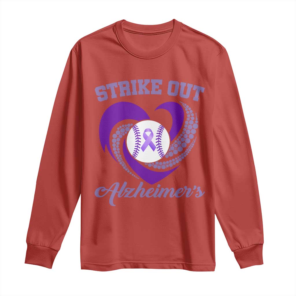 Strike Out Alzheimers Long Sleeve Shirt Purple Ribbon Baseball Hope Support