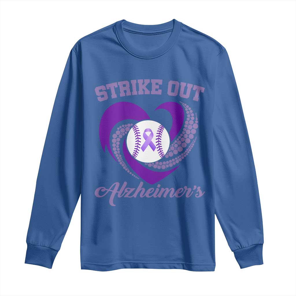Strike Out Alzheimers Long Sleeve Shirt Purple Ribbon Baseball Hope Support
