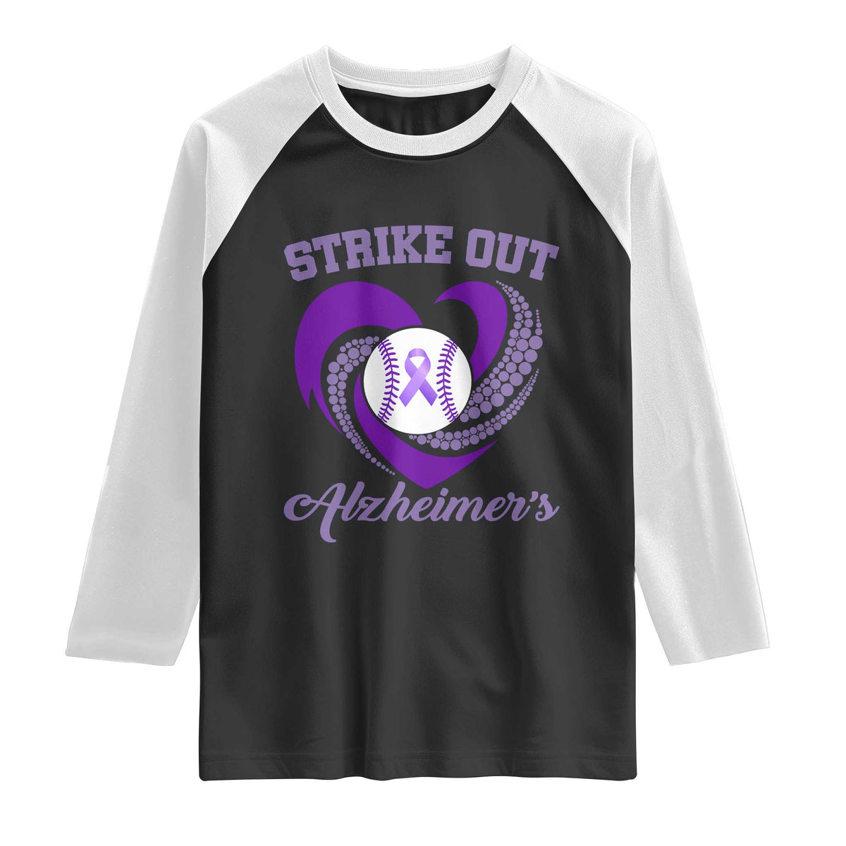 Strike Out Alzheimers Raglan Shirt Purple Ribbon Baseball Hope Support
