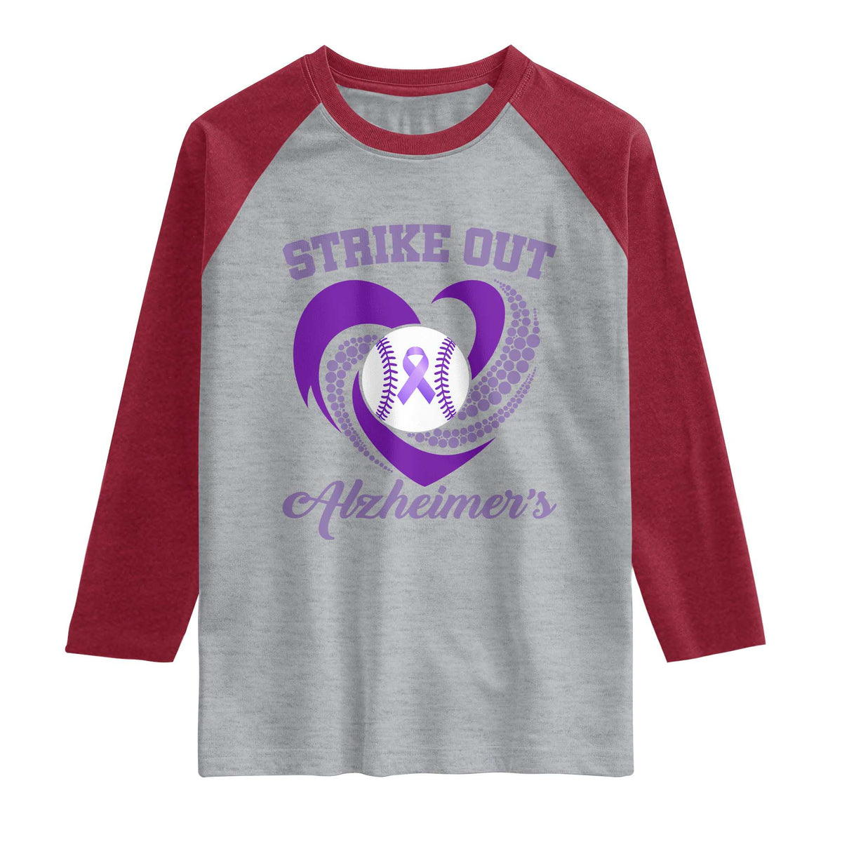 Strike Out Alzheimers Raglan Shirt Purple Ribbon Baseball Hope Support