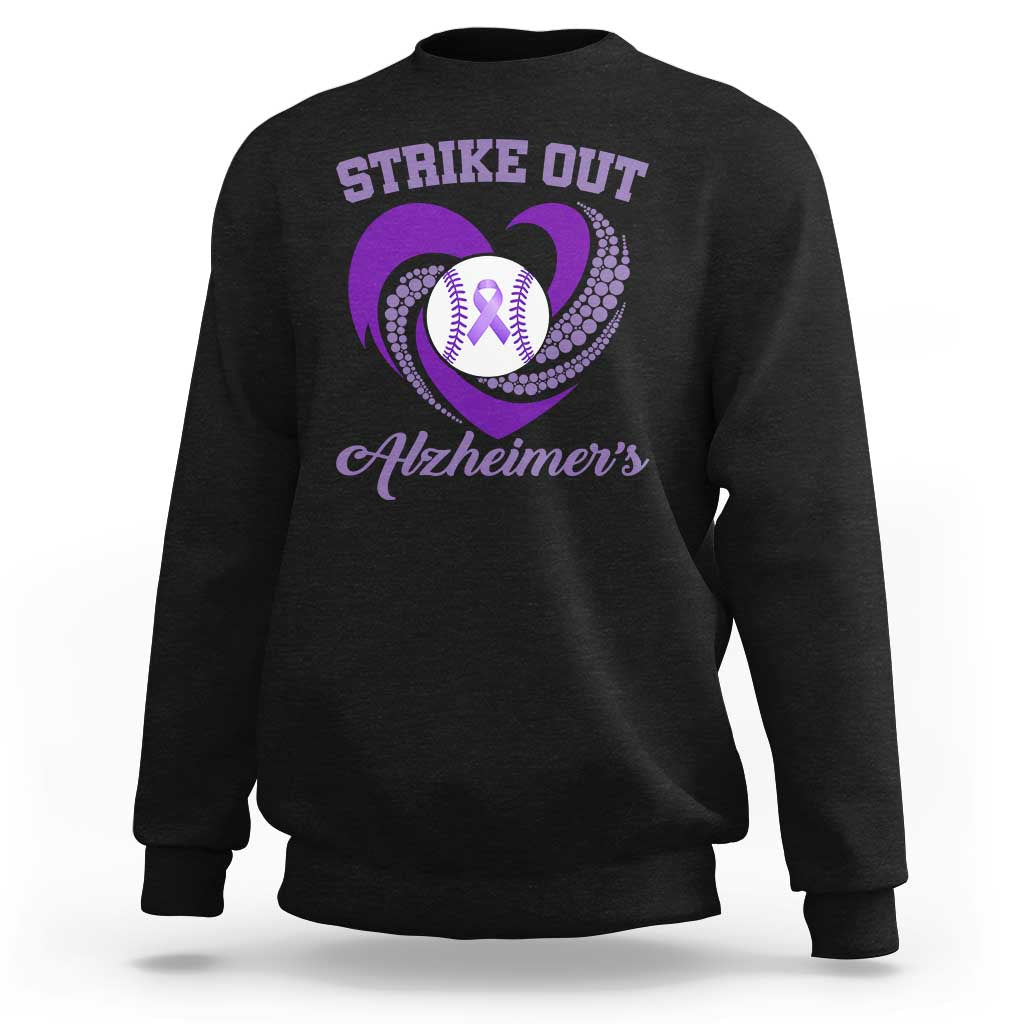 Strike Out Alzheimers Sweatshirt Purple Ribbon Baseball Hope Support