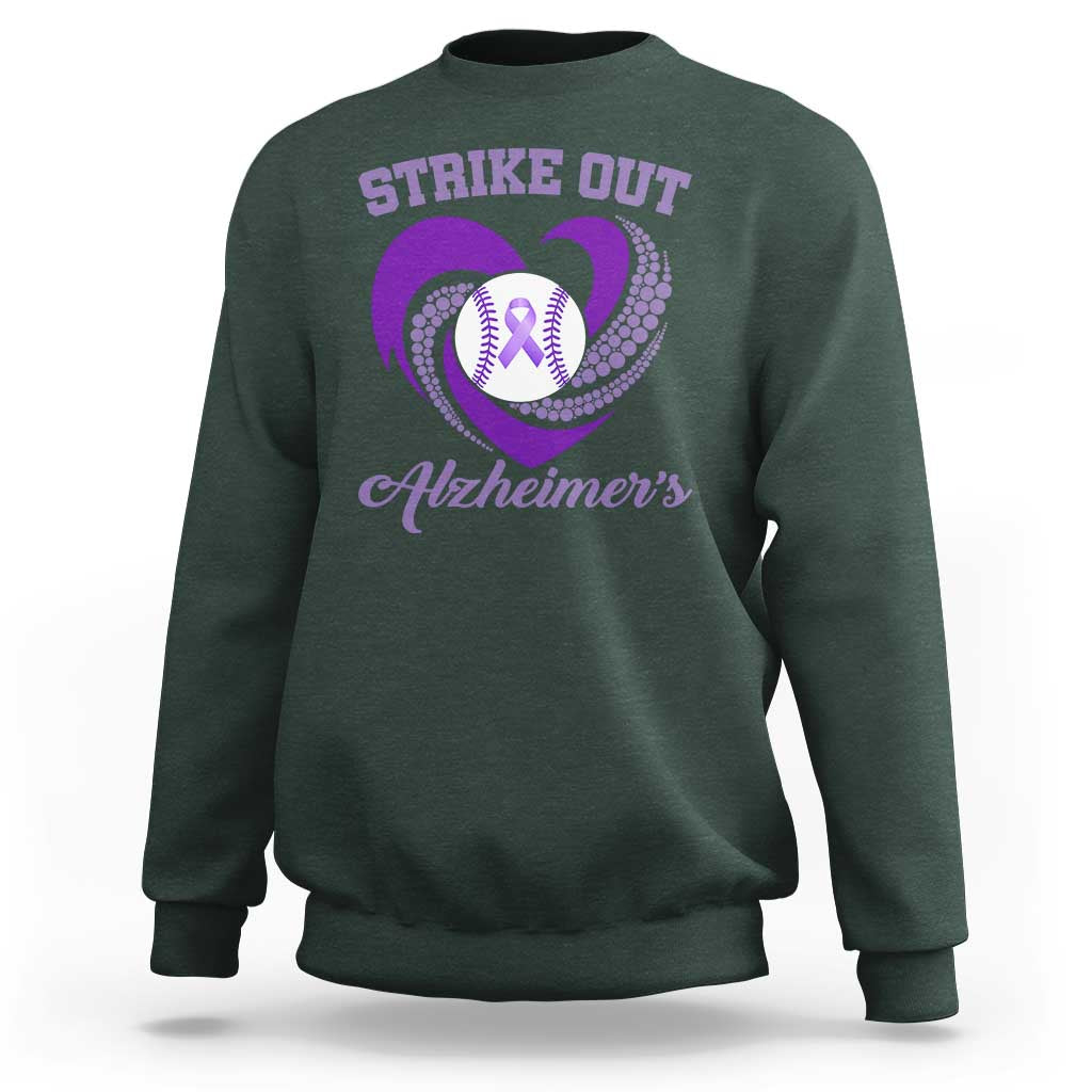 Strike Out Alzheimers Sweatshirt Purple Ribbon Baseball Hope Support
