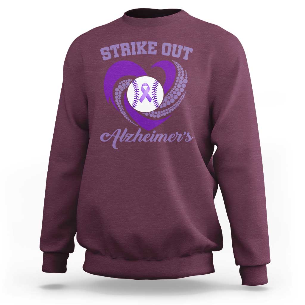 Strike Out Alzheimers Sweatshirt Purple Ribbon Baseball Hope Support