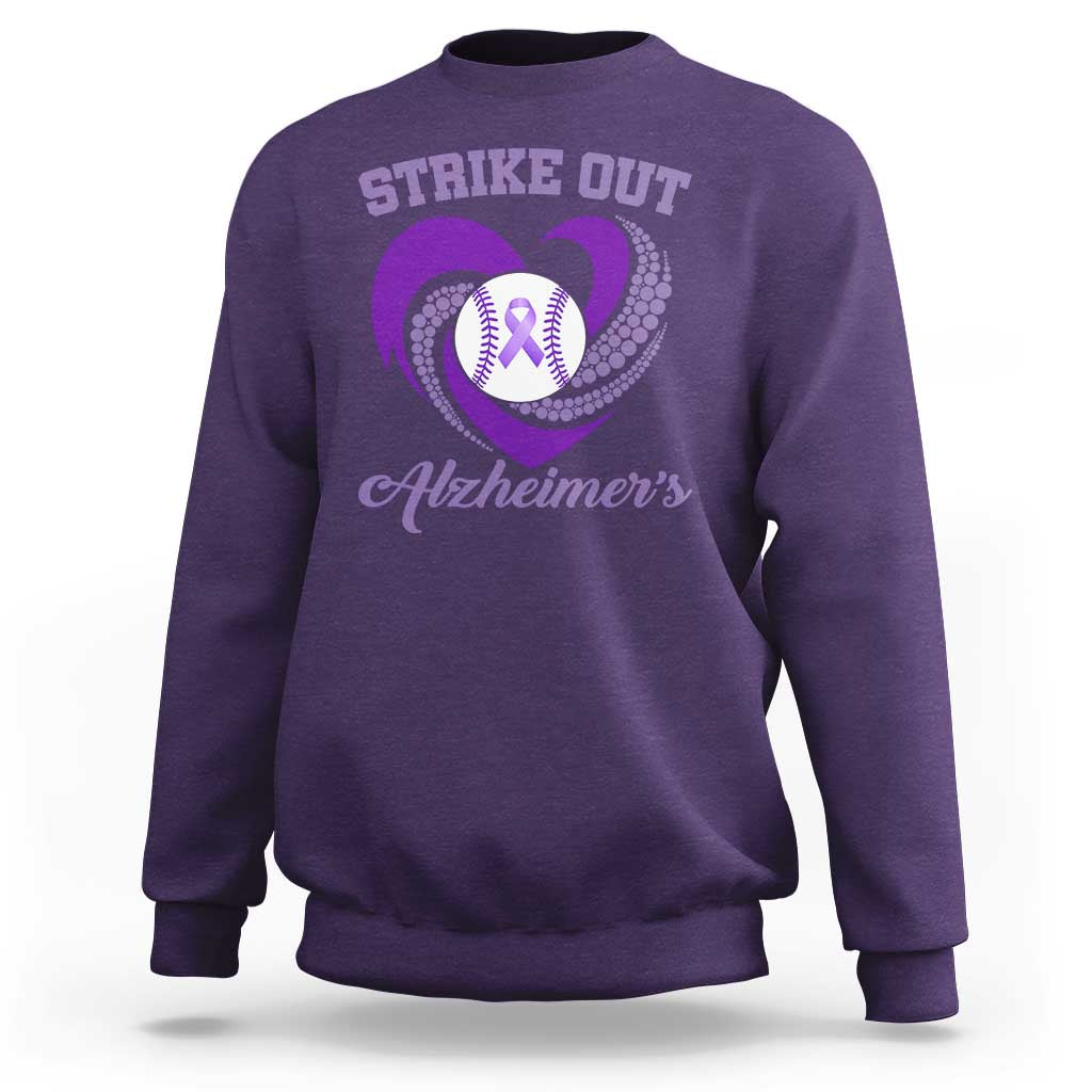 Strike Out Alzheimers Sweatshirt Purple Ribbon Baseball Hope Support