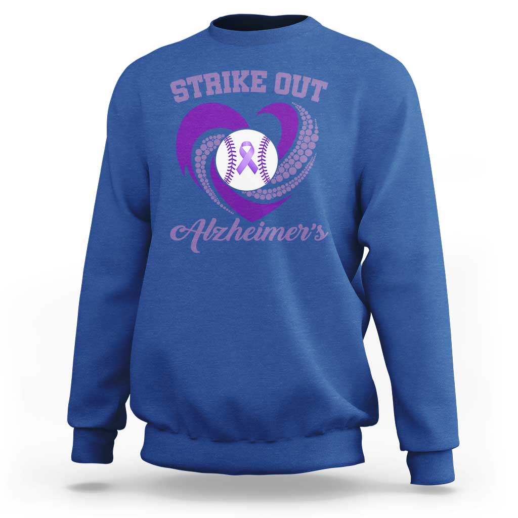 Strike Out Alzheimers Sweatshirt Purple Ribbon Baseball Hope Support