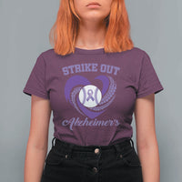 Strike Out Alzheimers T Shirt For Women Purple Ribbon Baseball Hope Support