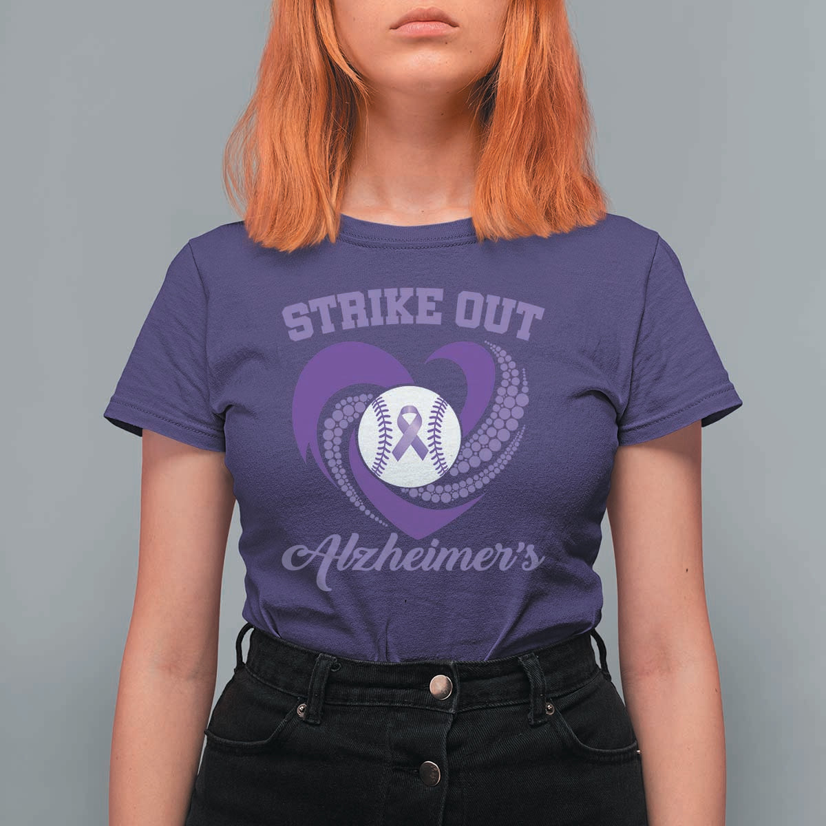 Strike Out Alzheimers T Shirt For Women Purple Ribbon Baseball Hope Support