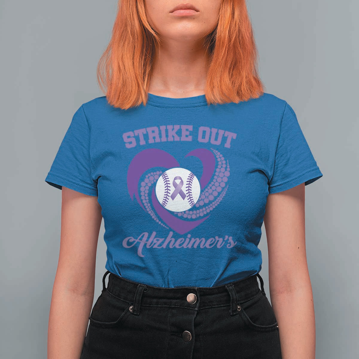 Strike Out Alzheimers T Shirt For Women Purple Ribbon Baseball Hope Support