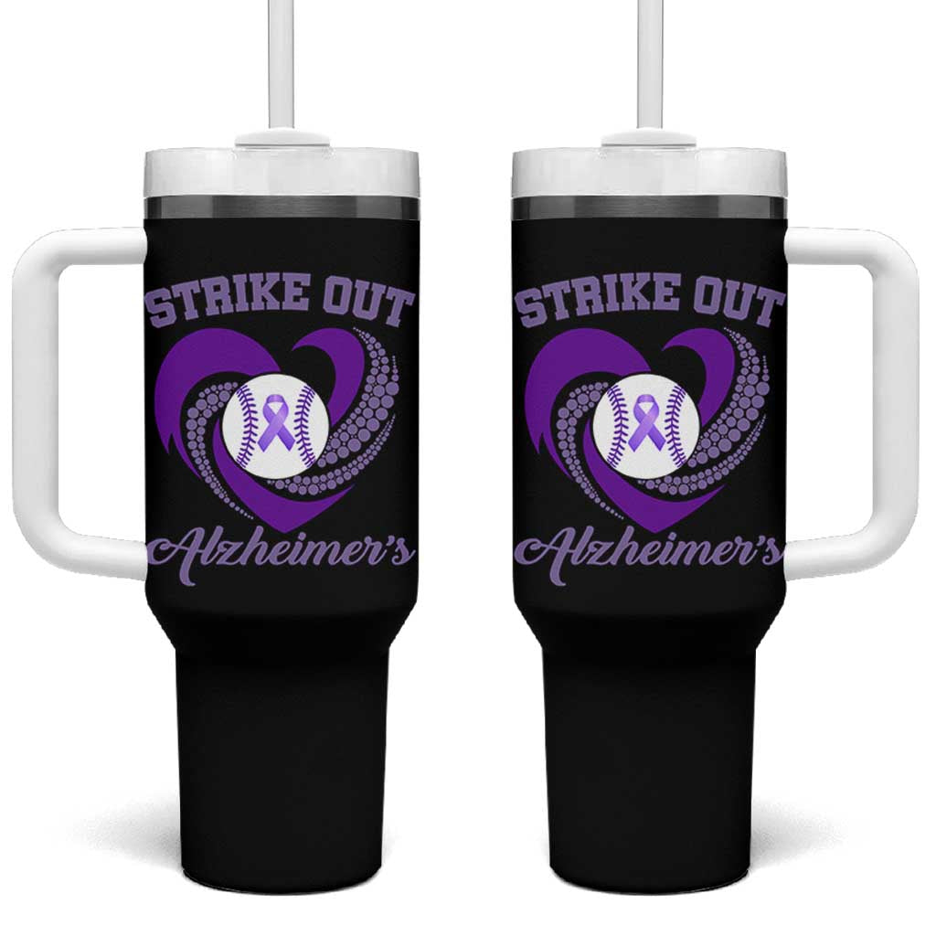 Strike Out Alzheimers Tumbler With Handle Purple Ribbon Baseball Hope Support