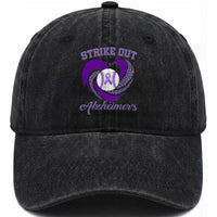 Strike Out Alzheimers Washed Cotton Baseball Cap Purple Ribbon Baseball Hope Support