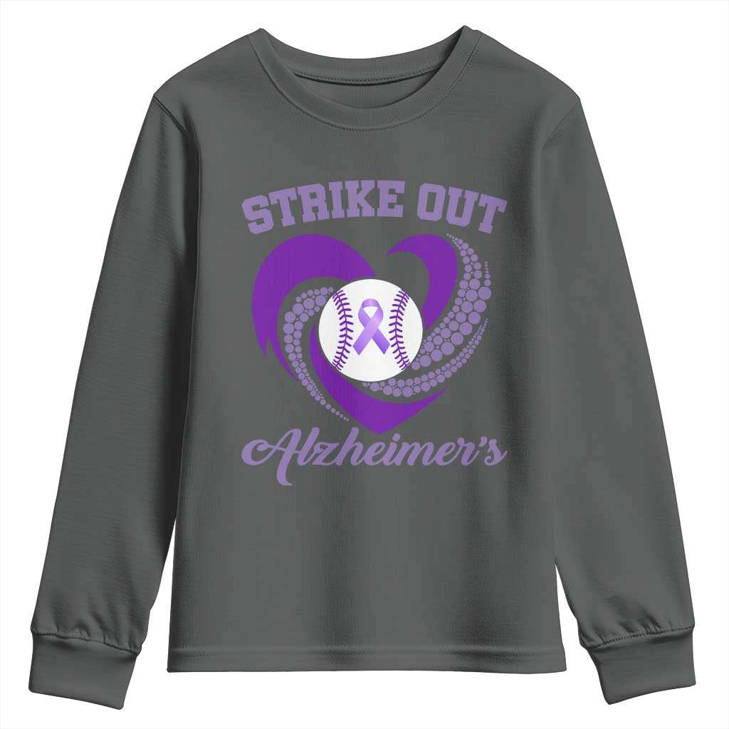 Strike Out Alzheimers Youth Sweatshirt Purple Ribbon Baseball Hope Support