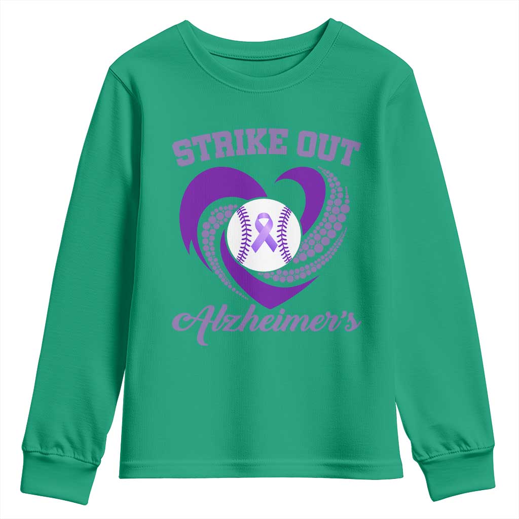 Strike Out Alzheimers Youth Sweatshirt Purple Ribbon Baseball Hope Support