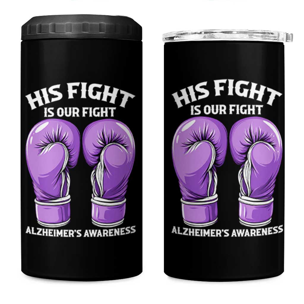 Purple Boxing Gloves Alzheimers Support 4 in 1 Can Cooler Tumbler His Fight Our Fight