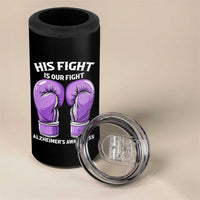 Purple Boxing Gloves Alzheimers Support 4 in 1 Can Cooler Tumbler His Fight Our Fight