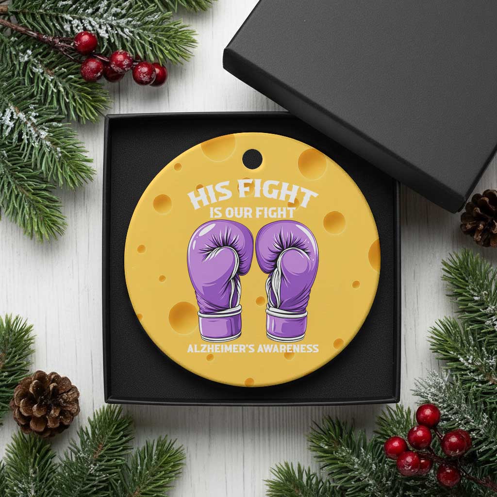 Purple Boxing Gloves Alzheimers Support Ceramic Ornament His Fight Our Fight