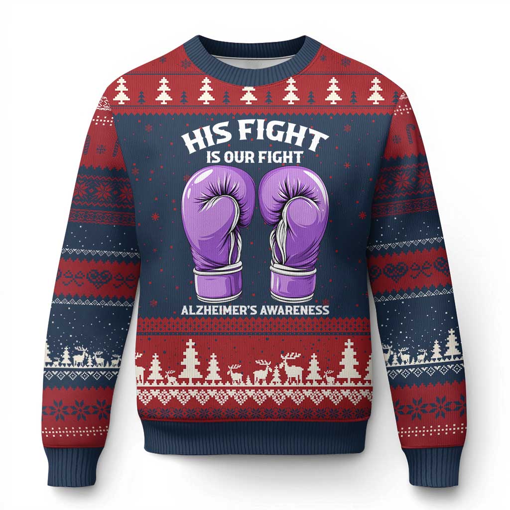 Purple Boxing Gloves Alzheimers Support Ugly Christmas Sweater His Fight Our Fight