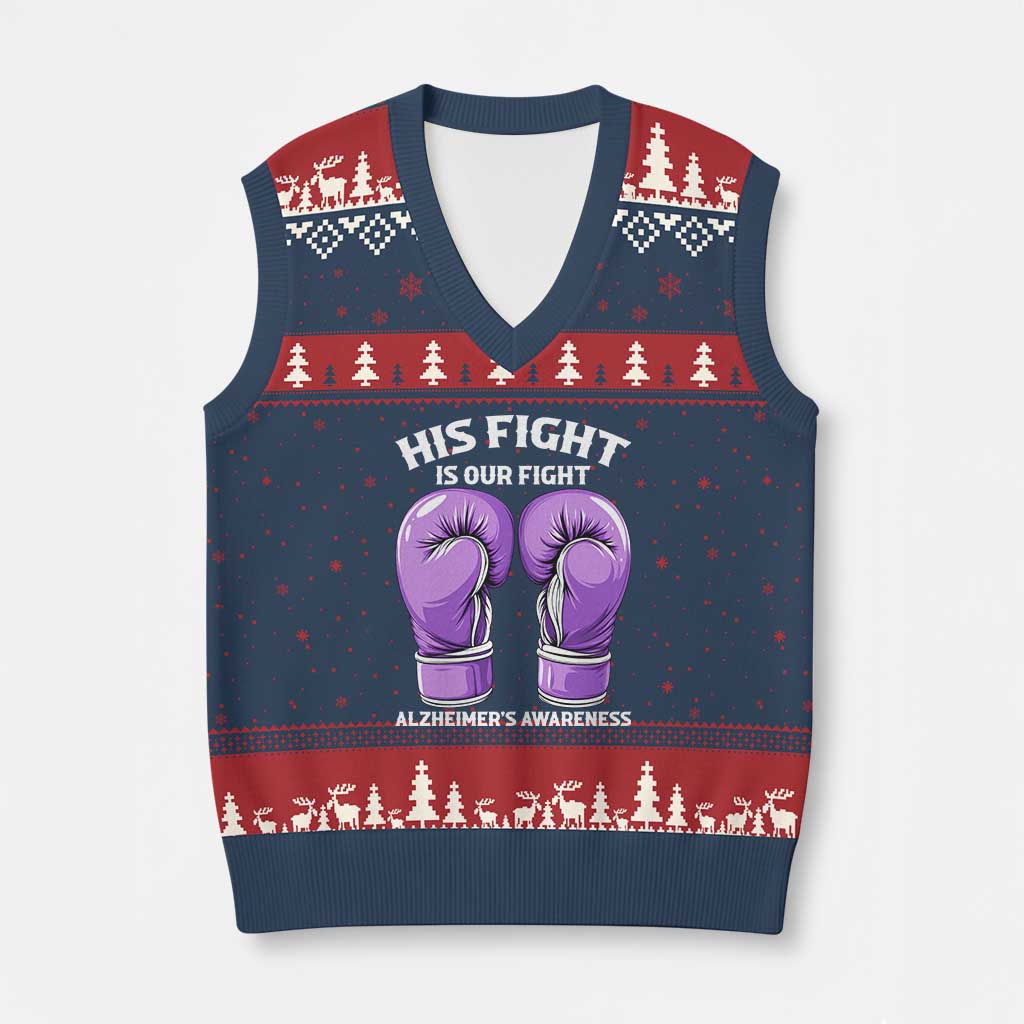 Purple Boxing Gloves Alzheimers Support V-Neck Knit Sweater Vest His Fight Our Fight