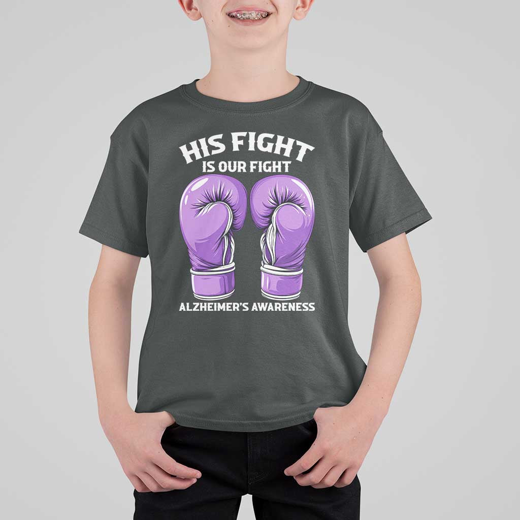 Purple Boxing Gloves Alzheimers Support T Shirt For Kid His Fight Our Fight