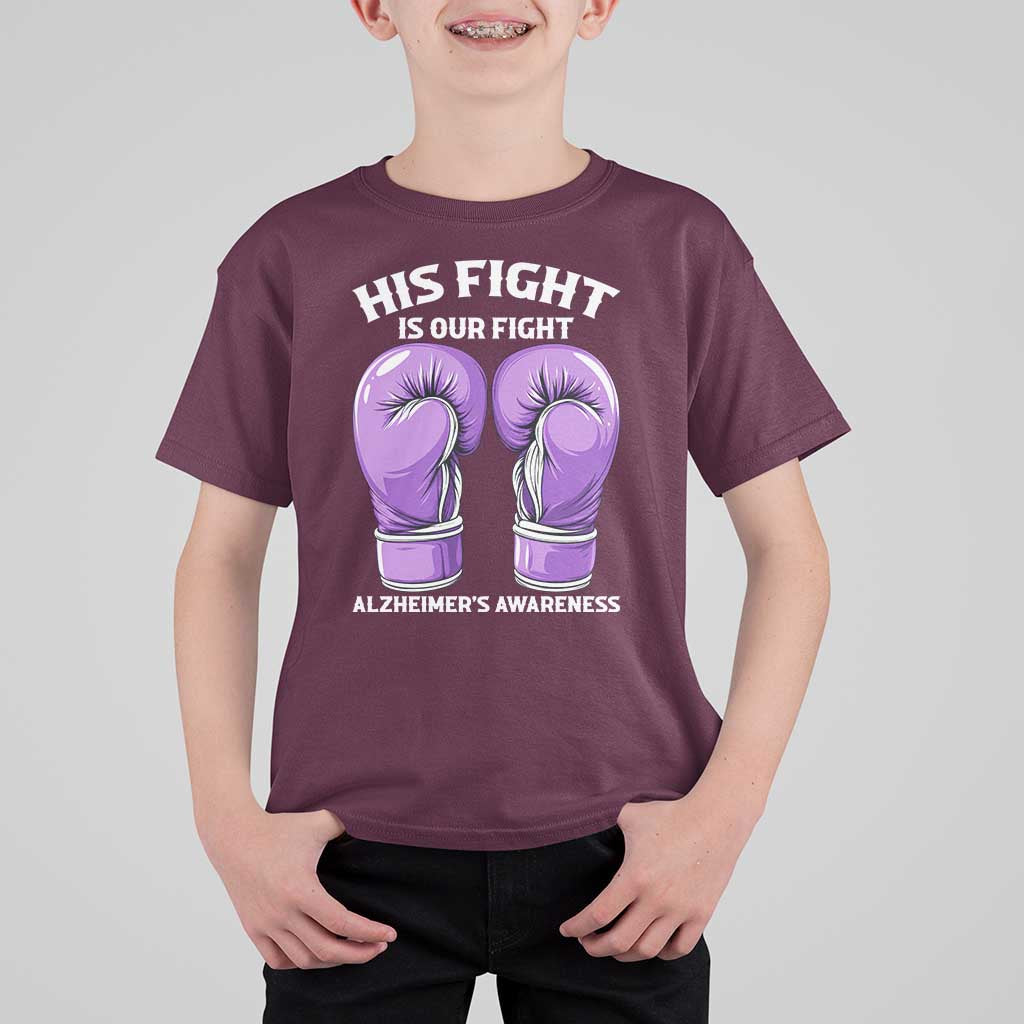 Purple Boxing Gloves Alzheimers Support T Shirt For Kid His Fight Our Fight