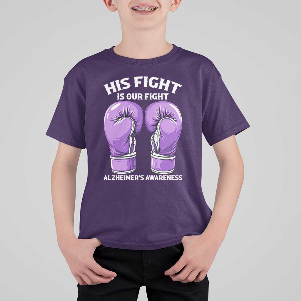 Purple Boxing Gloves Alzheimers Support T Shirt For Kid His Fight Our Fight