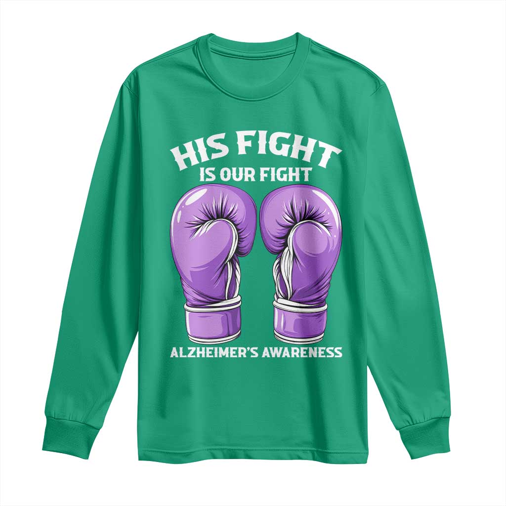 Purple Boxing Gloves Alzheimers Support Long Sleeve Shirt His Fight Our Fight