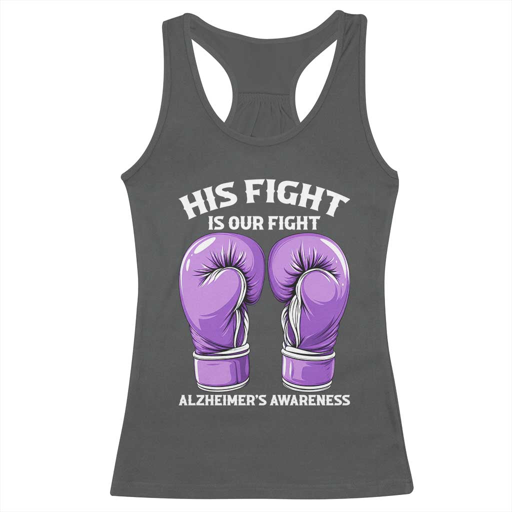 Purple Boxing Gloves Alzheimers Support Racerback Tank Top His Fight Our Fight