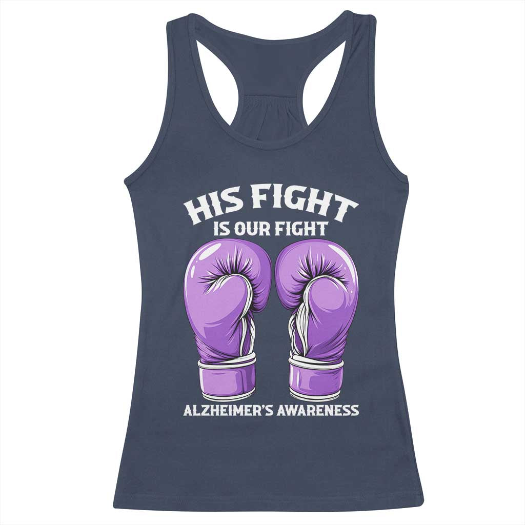 Purple Boxing Gloves Alzheimers Support Racerback Tank Top His Fight Our Fight