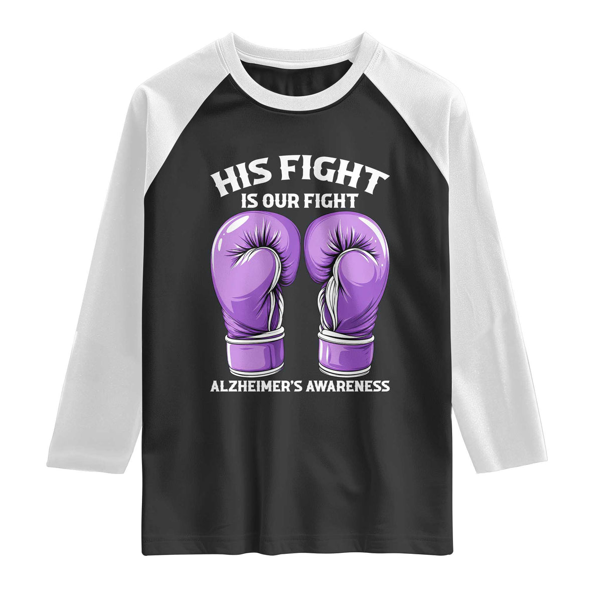 Purple Boxing Gloves Alzheimers Support Raglan Shirt His Fight Our Fight