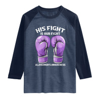 Purple Boxing Gloves Alzheimers Support Raglan Shirt His Fight Our Fight