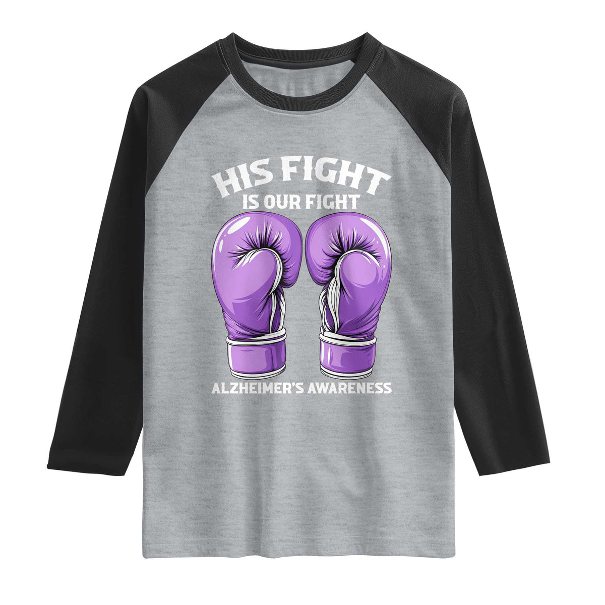 Purple Boxing Gloves Alzheimers Support Raglan Shirt His Fight Our Fight