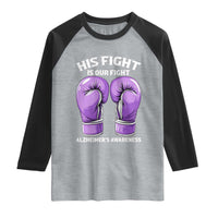 Purple Boxing Gloves Alzheimers Support Raglan Shirt His Fight Our Fight