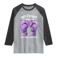 Purple Boxing Gloves Alzheimers Support Raglan Shirt His Fight Our Fight