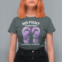 Purple Boxing Gloves Alzheimers Support T Shirt For Women His Fight Our Fight