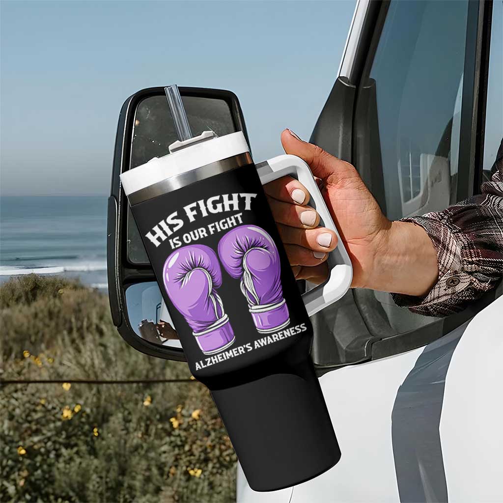 Purple Boxing Gloves Alzheimers Support Tumbler With Handle His Fight Our Fight