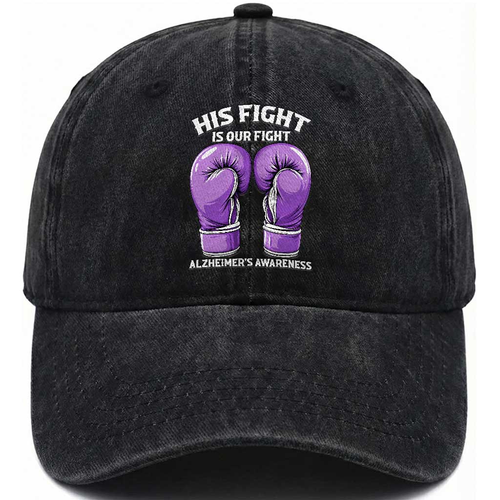 Purple Boxing Gloves Alzheimers Support Washed Cotton Baseball Cap His Fight Our Fight