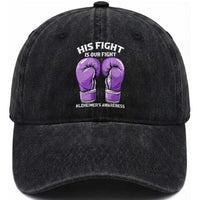 Purple Boxing Gloves Alzheimers Support Washed Cotton Baseball Cap His Fight Our Fight