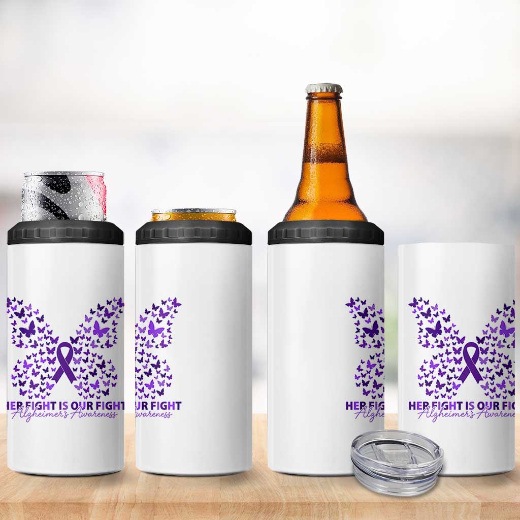 Alzheimers Awareness Butterfly Support Gift 4 in 1 Can Cooler Tumbler Her Fight Our Fight