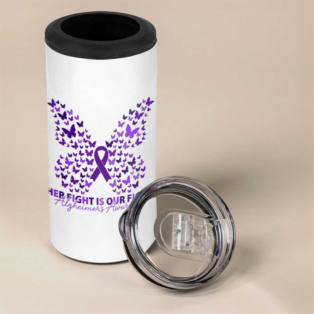 Alzheimers Awareness Butterfly Support Gift 4 in 1 Can Cooler Tumbler Her Fight Our Fight