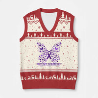 Alzheimers Awareness Butterfly Support Gift V-Neck Knit Sweater Vest Her Fight Our Fight