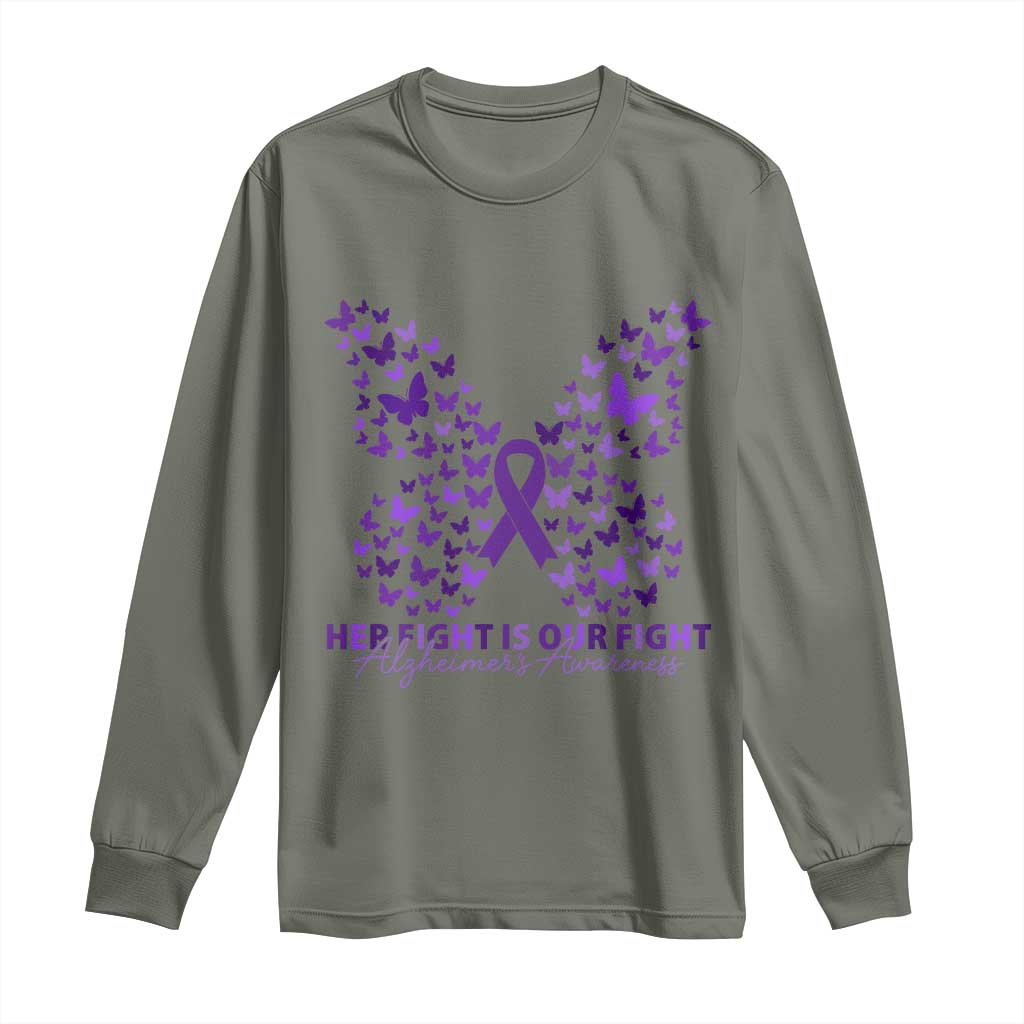 Alzheimers Awareness Butterfly Support Gift Long Sleeve Shirt Her Fight Our Fight